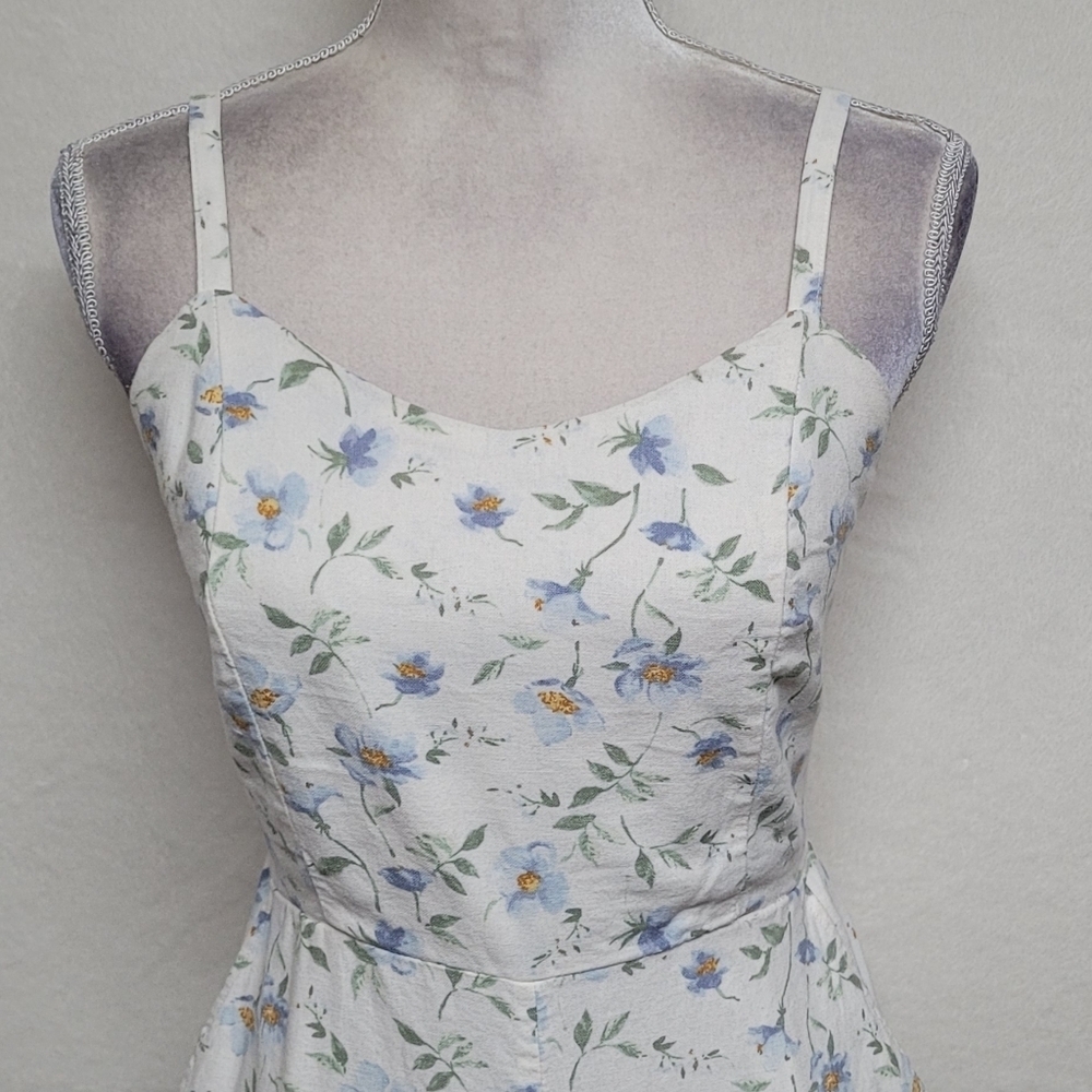 Lot Jumpsuits Derek Heart Blue Tropical Tie-Waist Old Navy Floral Linen S-M - Picture 10 of 16